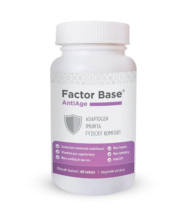 FACTOR BASE ANTI AGE - 60 tbl., prodloužení života v plné svěžesti, prevence nádorových onemocnění, Parkinsonova a Alzheimerova choroba, široké uplatnění.