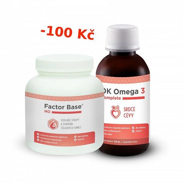 FACTOR BASE-NO 150 g /OK OMEGA 3 COMPLETE A-3complete 120 ml pro zdravé cévy a srdce
